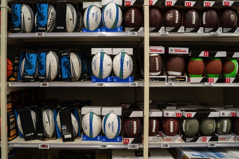 Rugby balls and American footballs