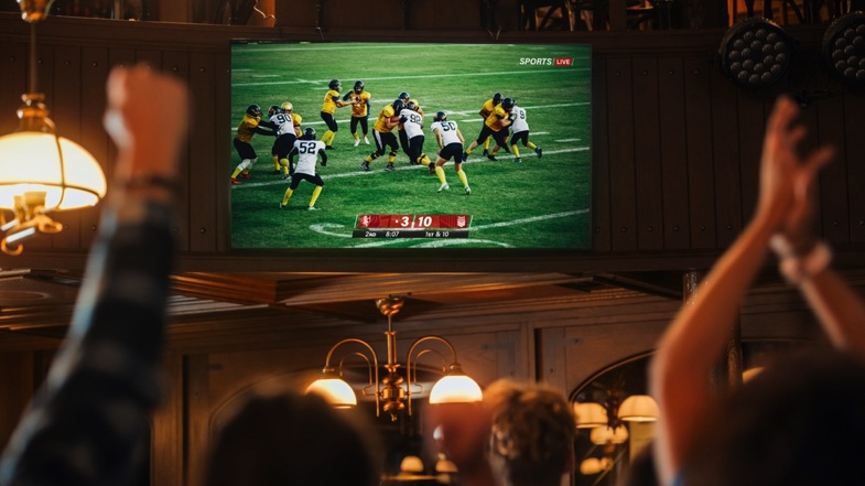 American football on TV with crowd cheering